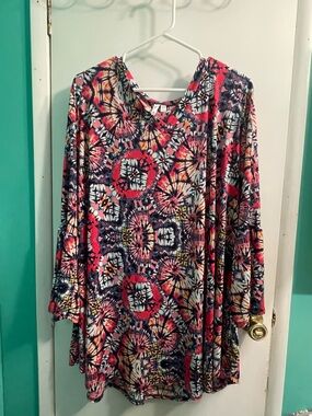 Colorful Tie-Dye Print Tunic Top - Pink, Navy, Cream Boutique Brand